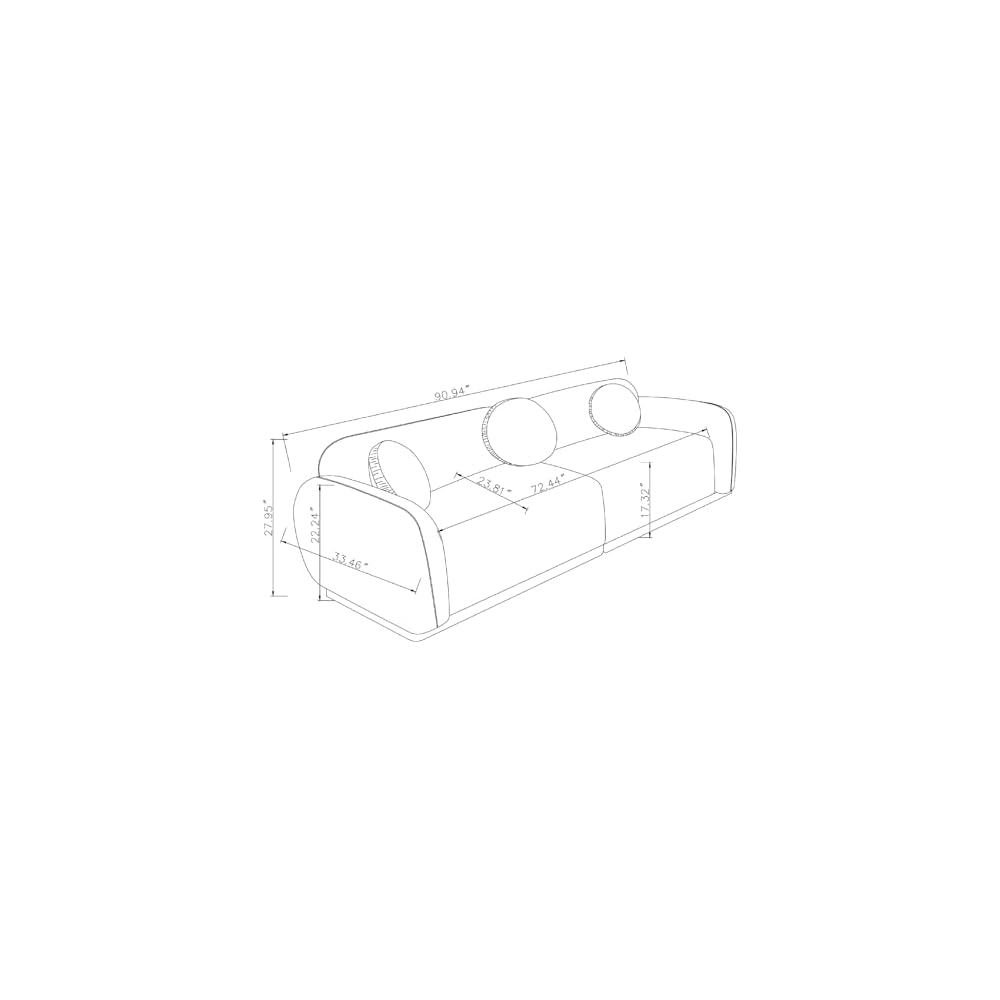91'' Chenille Cloud Couch, 3 Seater Modern Luxury Sofa with 3 Round Pillows, Solid Wood Base, Easy Assembly, Plush Comfy Upholstered Couch for Living Room, Apartment (Cream White)